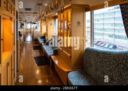 Tango AO-MATSU Train. A comfortable and modern style design sightseeing train. Reservation not required, operating everyday. Kyoto Tango Railway. Stock Photo