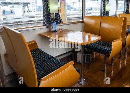 Tango AO-MATSU Train. A comfortable and modern style design sightseeing train. Reservation not required, operating everyday. Kyoto Tango Railway. Stock Photo