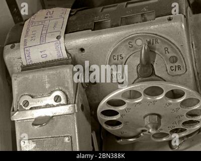 Bury Corporation Transport, bus ticket printing machine, with printed ticket Stock Photo