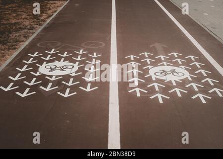 Bicycle lane sign pictogram outdoor Stock Photo