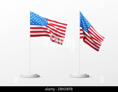 Set of realistic american flag isolated on white background. Vector illustration Stock Vector