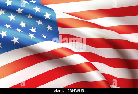 Background waving in the wind American flag. Background for patriotic national design. Vector illustration Stock Vector