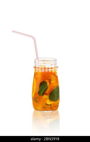 Fresh natural fruit  cocktails with straw on white background. Stock Photo