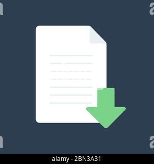 Vector Download Document Icon. Icon download document, pdf file upload, get data sheet, vector arrow. Stock Vector