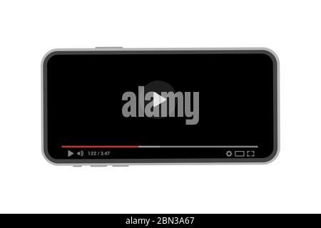 Smartphone with video player on the screen. Gadget Elements for site form of watching online video on smartphone.  Stock Vector