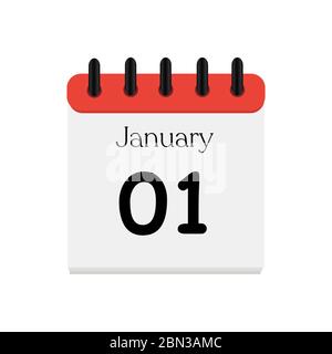 January 1, Daily calendar icon, Date and time, day, month, Holiday, Flat designed Vector Illustration Stock Vector