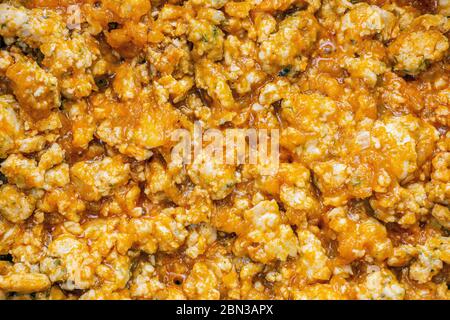 Pasta with italian sauce bolognese. preparation of minced meat, home-made food Stock Photo