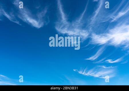 whispy white clouds in a aqua blue sky near Tucson Arizona Stock Photo