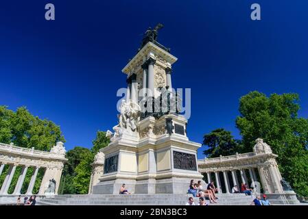 Monument to Alfonso XII in Buen Retiro Park, Madrid, Spain Stock Photo