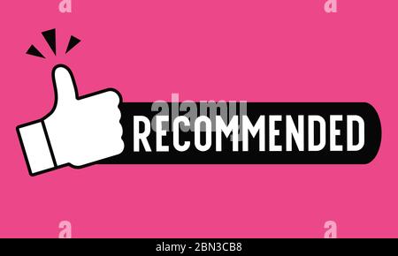 Recommend icon design. Red label recommend with thumb up icon in trendy flat style design. Vector illustration Stock Vector