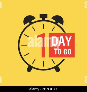 One day to go label, red flat with alarm clock, promotion icon, best deal symbol. Stock Vector