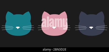 Cat head simple icon flat design. Vector illustration. Cute icon. Animal silhouette. Stock Vector