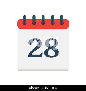 Calendar icon with date 28 day month. Flat agenda day reminder event calendar design button Stock Vector