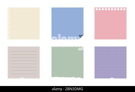 Set of different note papers on isolated background. Stock Vector