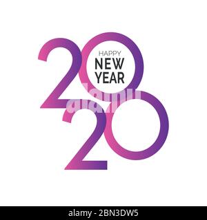 Happy New Year 2020. Holiday banner on white backdrop. Color gradient numbers and congratulation text. Template. Color greeting card. Vector Stock Vector