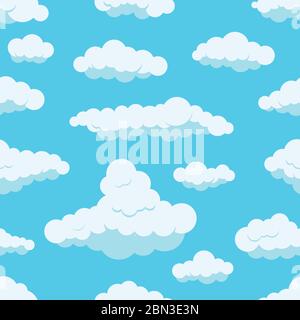 White clouds on blue sky vector seamless pattern. Stock Vector