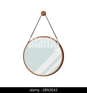 Round hanging mirror isolated on white background. Stock Vector