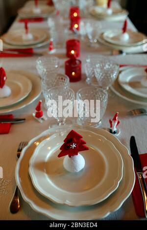Christmas table setting.  France. Stock Photo