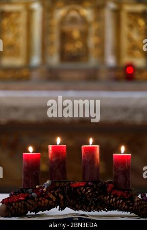 Advent wreath with red candles. France. Stock Photo