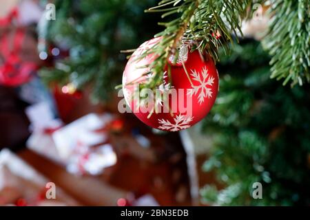Christmas tree decorated and christmas presents.  France. Stock Photo
