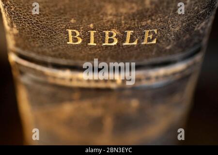 Old Bible in french. 18 th century.  France. Stock Photo