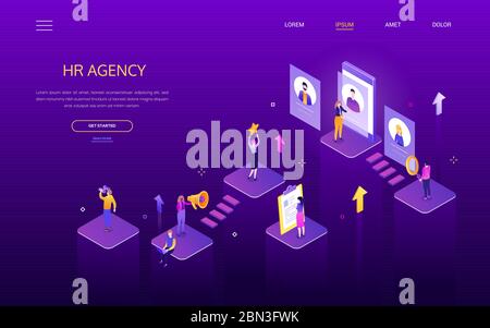 HR agency - modern colorful isometric vector web banner Stock Vector