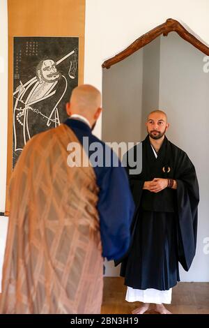 Zen sesshin (retreat) at Le Moulin de Vaux zen center, Sarthe, France. Stock Photo