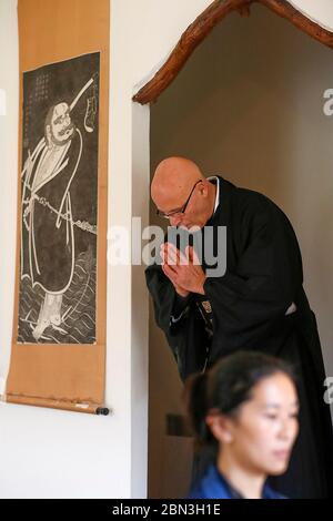 Zen sesshin (retreat) at Le Moulin de Vaux zen center, Sarthe, France. Stock Photo