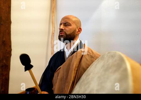 Zen sesshin (retreat) at Le Moulin de Vaux zen center, Sarthe, France. Stock Photo