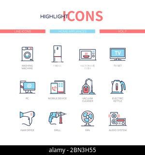 Home appliances - line design style icons set Stock Vector