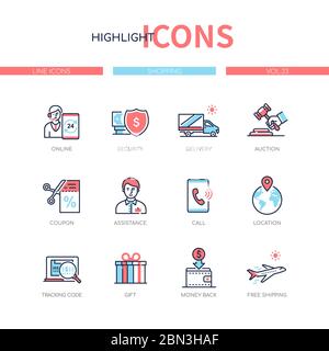 Shopping concept - line design style icons set Stock Vector