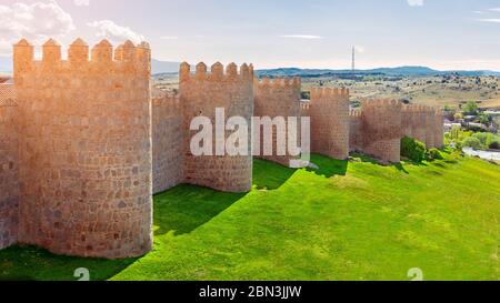 Walls of Avila, Castilla y Leon, Spain . Fortified building. Stock Photo