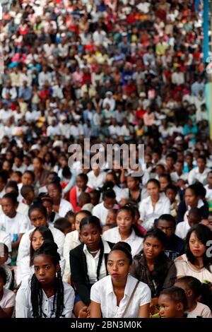 Sunday catholic mass with the Akamasoa Community of Good Friends.  Worshippers.  Antananarivo. Madagascar. Stock Photo