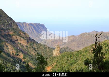 Roque el Rejo from mirador de la carbonera on la gomera in spain Stock Photo