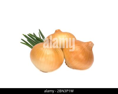 Onions isolated on white background. Top view Stock Photo