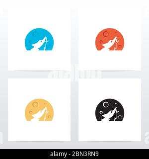 Wolf And Moon Logo Design Stock Vector