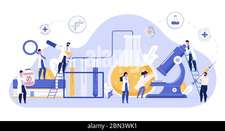 Genetic laboratory research and experiment of tiny scientists. People ...