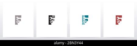 Wrench And Gears On Letter Logo Design F Stock Vector