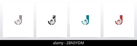 Wrench And Gears On Letter Logo Design J Stock Vector