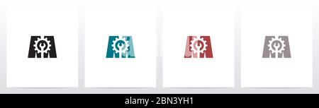 Wrench And Gears On Letter Logo Design M Stock Vector