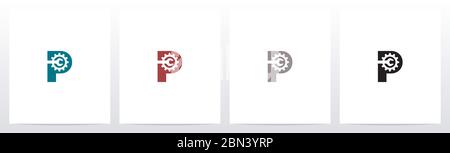 Wrench And Gears On Letter Logo Design P Stock Vector