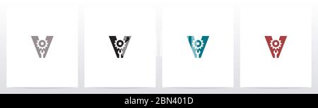 Wrench And Gears On Letter Logo Design V Stock Vector