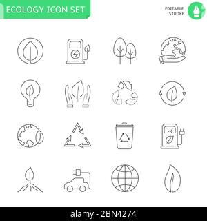 Ecology thin line icon set Stock Vector