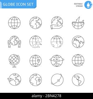 Globe thin line icon set Stock Vector