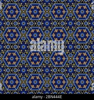 illustration of colorful geometric seamless pattern inspired in mexican handmade huichol crafts style. Can be tiled Stock Photo