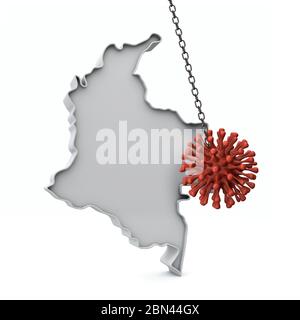 Colombia simple 3D map being hit by coronavirus. 3D Rendering Stock Photo