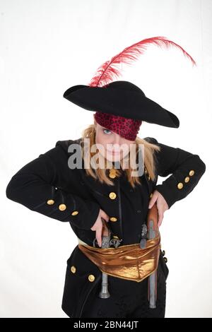 carribean girl pirate in the black background look the camera Stock Photo