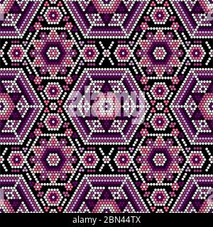 vector illustration of geometric seamless pattern inspired in mexican handmade huichol crafts style. Can be tiled Stock Vector