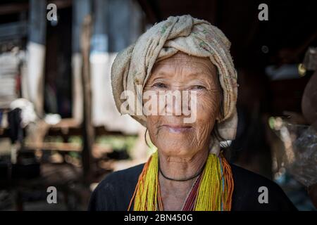 Portrait of an elder hill tribe woman near Pai, Thailand. Stock Photo