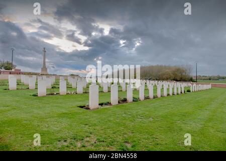 World War 1 military cemetery at Fromelles (Pheasant Wood) near Fromelles, Northern France. The cemetery contains the graves of 250 British and Austra Stock Photo